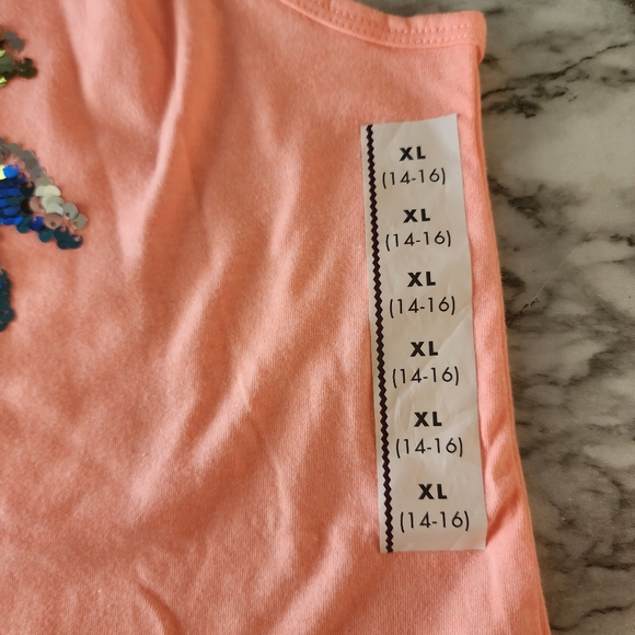 NWT Girls Peach Tank Top with Sequined Palm Tree Size 14/16 - Picture 8 of 8